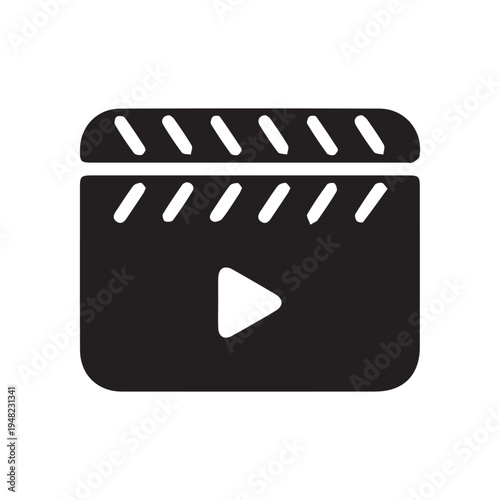 Movie Clapper Board with Play Button Icon – Film Production Video Media Vector