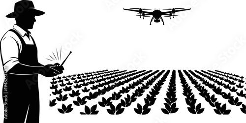 Farmer using modern drone silhouette vector on Transparent Background.