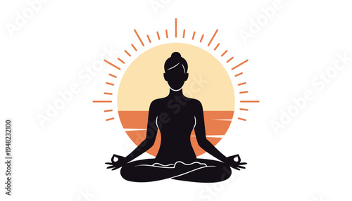 Minimal yoga meditation silhouette vector illustration featuring a woman sitting in a lotus pose with a calm and balanced posture.