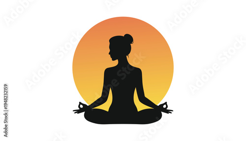 Minimal yoga meditation silhouette vector illustration featuring a woman sitting in a lotus pose with a calm and balanced posture.
