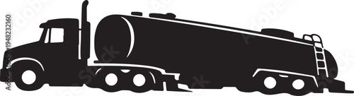 Black silhouette of empty tanker truck slumped low