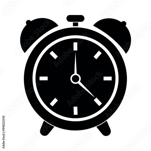 Alarm Clock Icon – Classic Wake Up Time Clock Silhouette Vector