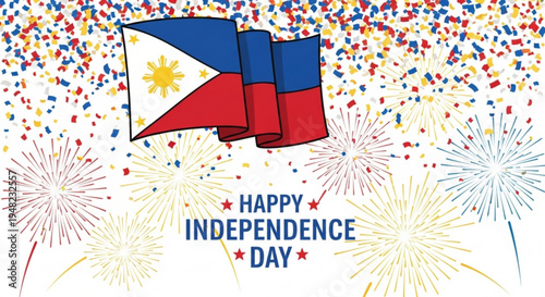 Philippine independence day celebration with confetti and fireworks