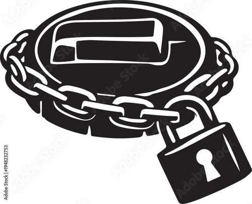 Minimalist silhouette of locked fuel cap with chain 