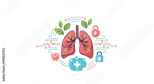 Illustration of lungs with medical icons for tuberculosis awareness and lung health campaign on World Tuberculosis Day