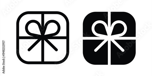 A gift box icon featuring holiday cheer and festive spirit in minimalist black and white, perfect for seasonal marketing campaigns and festive designs