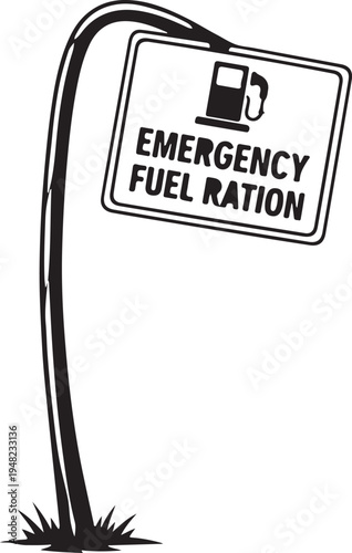 Black outline of emergency fuel ration signpost bent