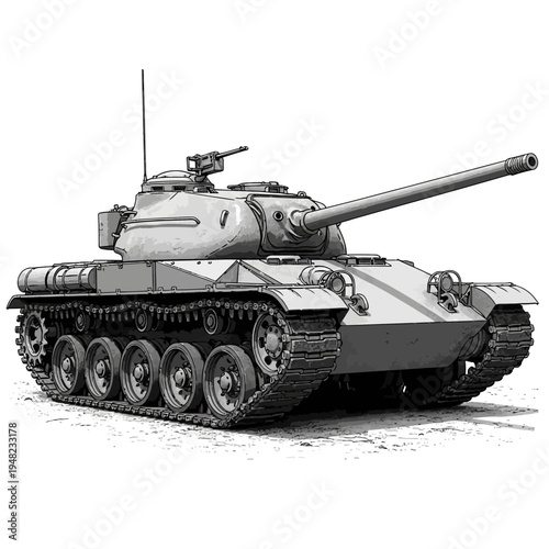 Classic military tank with prominent turret and long barrel cannon.