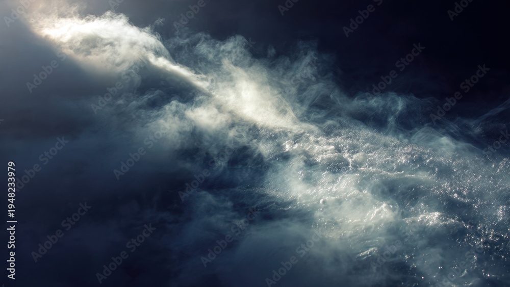 Fototapeta premium Dramatic Foamy Water with Swirling Mist and Light