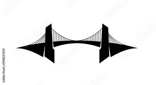 Abstract Silhouette of a Suspension Bridge with Cables and Towers.
