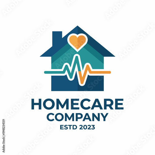 This logo features a stylized home with a heart and heartbeat symbol, representing care, compassion, and health, ideal for a homecare business focused on wellness.