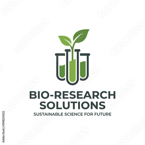 This logo features a plant growing out of test tubes, symbolizing the union of biology and sustainable research practices for a greener future. Ideal for bio-research companies.