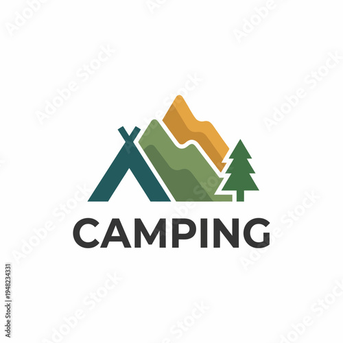 This logo captures the essence of camping with stylized mountains, a tent, and a tree, emphasizing adventure in nature and outdoor activity for camping enthusiasts.