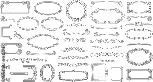 Vintage decorative frames and ornate borders collection with elegant flourishes dividers and calligraphic elements vector illustration set