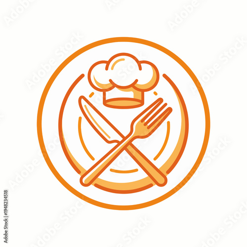 An elegant design displaying a gourmet dining plate accompanied by a chef's hat, representing culinary excellence and the art of cooking in a stylish and appealing way.