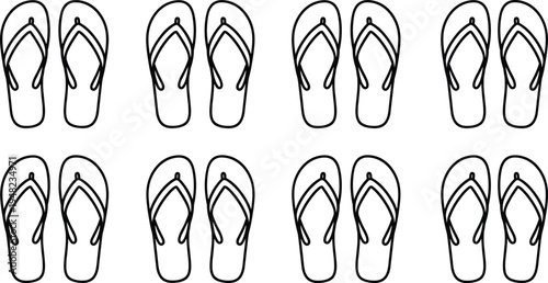 Flip Flop Footwear Icon Set, Summer Beach Sandal Vector Line Silhouettes Isolated on White Background for Vacation and Holiday Travel Designs