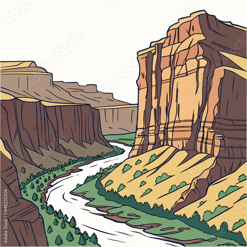 A large canyon with a river running through it