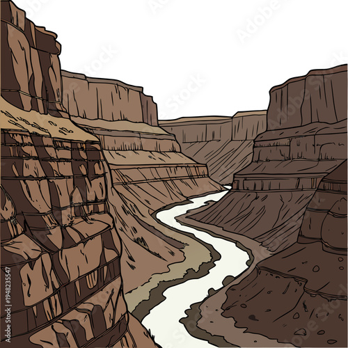 A river flowing through a canyon with steep cliffs
