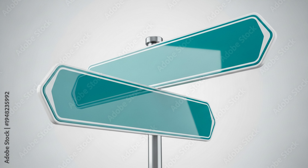 Obraz premium Teal Directional Signs on Metal Pole, Blank Road Signs