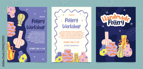 Abstract handmade vases with flowers invitations