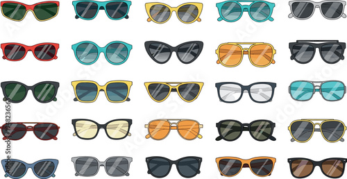 Fashion sunglasses collection vector set trendy eyewear frames summer sun glasses stylish accessory icons isolated illustration