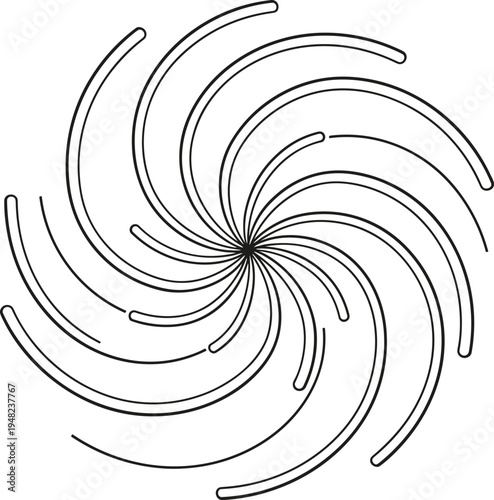 Black Spiral Vortex Abstract Design on White Background