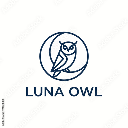 An elegant logo design featuring an owl perched within a crescent moon, signifying wisdom, night, mystery, and a connection to nature's nocturnal beauty.