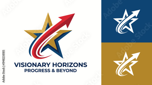 This logo design showcases a star with an upward arrow, symbolizing progress and achievement, perfect for organizations focusing on growth, innovation, and visionary thinking.