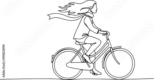 girl on a bicycle line art 