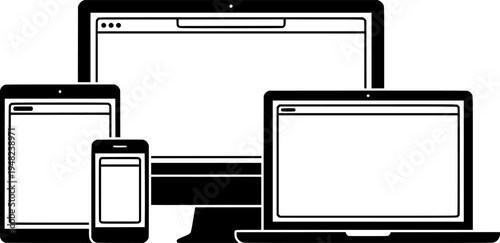 Nested Responsive Design Screens Line Art Flat Vector Icon
