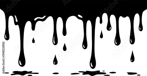 Seamless Black Liquid Dripping/Melting Grunge Vector Pattern Overlay
