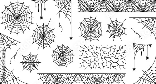 Line Art Spiderweb Cobweb Vector Set with Concentric & Asymmetric Detail
