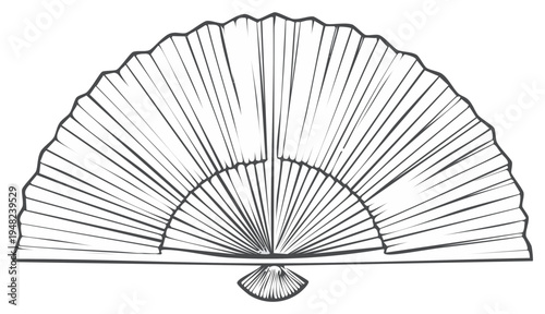 Outline illustration of a traditional folding fan, decorative design element.