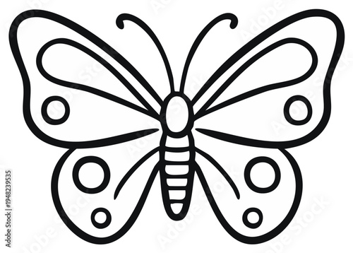 Simple black and white illustration of butterfly insect with wing pattern design, suitable for coloring page or print media