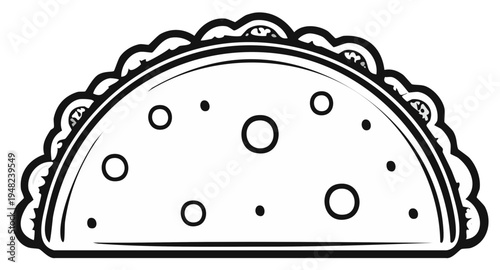 Taco Illustration: Black and White Outline Drawing of Mexican Food Treat, Simple and Tasty