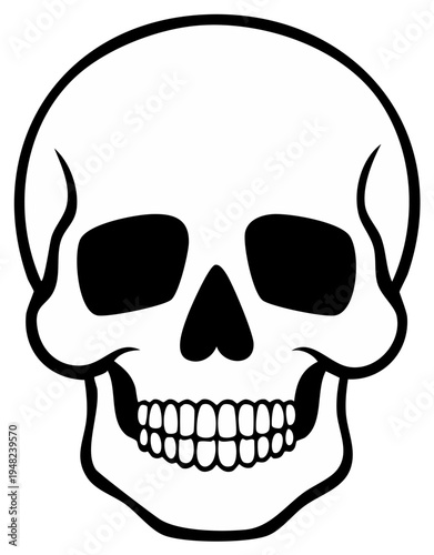 Skull illustration with black outline, graphic design