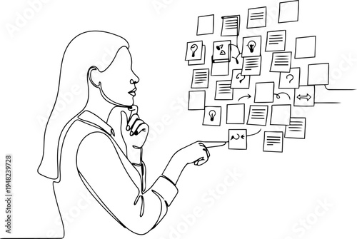 business woman with planing board line art 