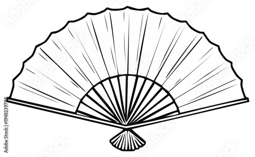Elegant Black and White Illustration of a Traditional Handheld Folding Fan