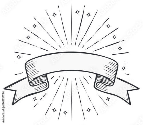 Retro banner design with light burst illustration for announcements and greetings