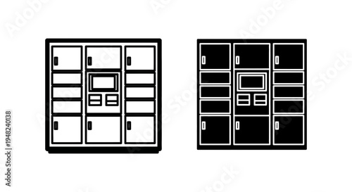 A black and white illustration of two lockers side by side on a plain background