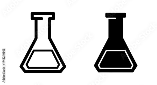 A graphic illustration of two black and white laboratory flasks on a clean white background