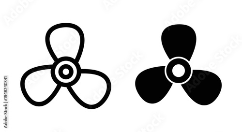 A simple black and white illustration of two propeller icons on a clean background