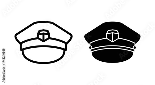 A simple line drawing of two police hats in black and white on a plain background