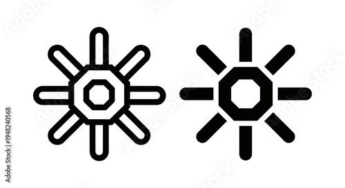 A black and white illustration of two sunburst designs on a plain background