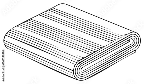 Folded striped towel or blanket simple black and white line art illustration