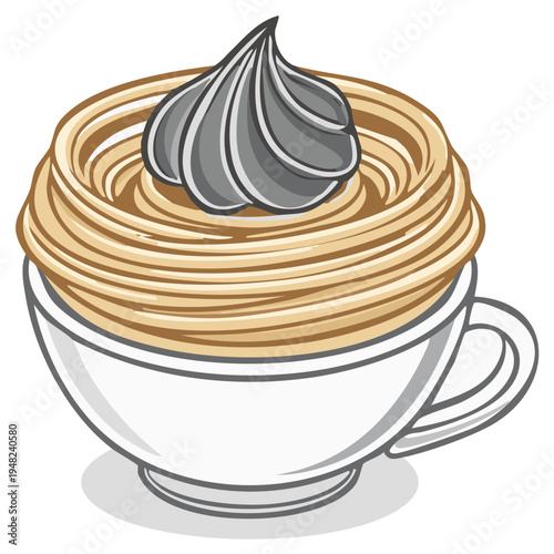 Cup of coffee with meringue cream illustration. Cappuccino drink for breakfast or dessert