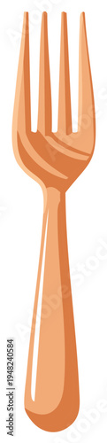 Warm Orange Four Tine Dining Fork Kitchen Utensil Simple Vector Graphic
