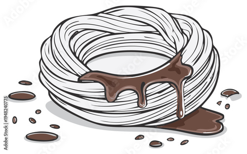 Delicious Churro Spiral Dipped in Rich Chocolate Sauce and Drips