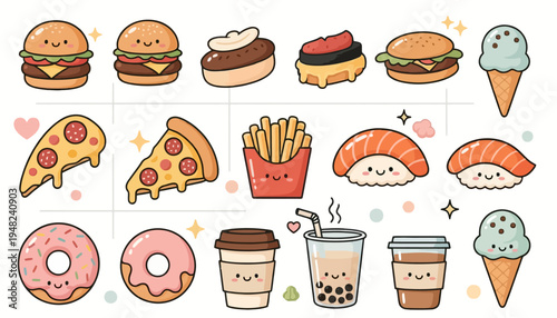 Cute Fast Food Icon Set Collection