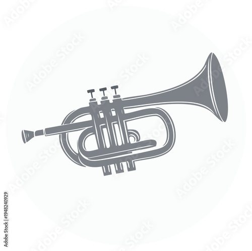 Vector illustration of a grey trumpet with valves and bell